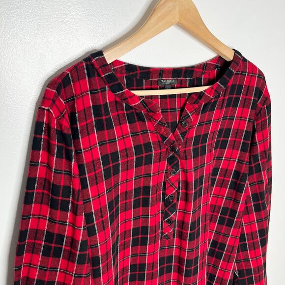Talbots Long Sleeve Popover Flannel Top Womens 3X Red Black Plaid Cotton - Picture 4 of 8